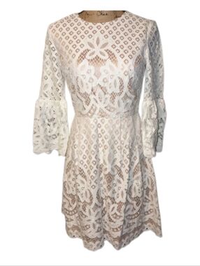 Eliza J Romantic Lace Bell Sleeve Dress white size 2